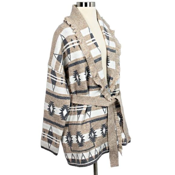 Tahari Women's Belted Cardigan Knit Sweater Tribal Aztec Southwestern Size L - Picture 1 of 14